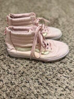 Girls Hightop Vans- Light Pink Canvas Sneakers w/Gold Side Stripe